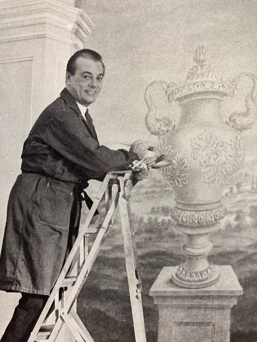 Messel working on the redecoration of Flaxley in 1962 820w.jpg