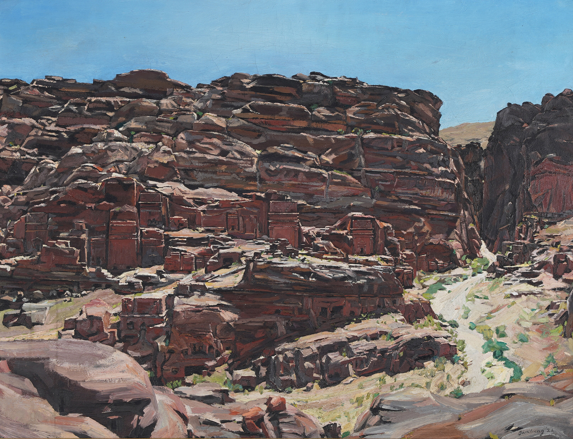 David Bomberg (British 1890-1957), 'Rock Facade, Petra', Oil on canvas