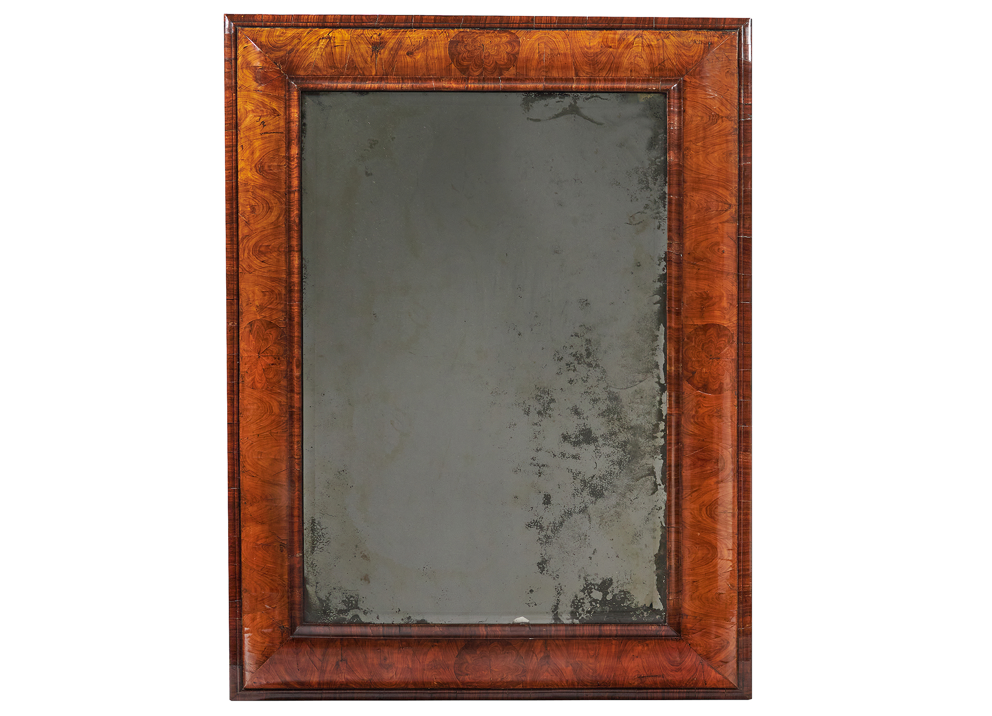 A matched pair of Charles II kingwood oyster veneered wall mirrors, in the manner of Thomas Pistor, circa 1685