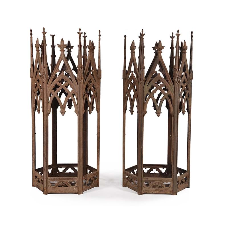 A large pair of Victorian wrought iron hexagonal gothic lanterns, second half 19th century
