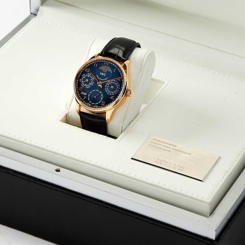 IWC, Portugieser perpetual calendar, ref. Iw5022 A limited edition 18 carat gold calendar wrist watch with moonphase and power reserve, no. 3661779, circa 2010