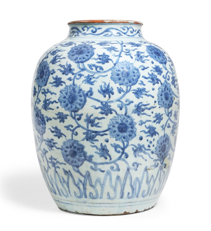A Blue And White Lotus Jar, Chinese, Ming Dynasty, (1368-1644)