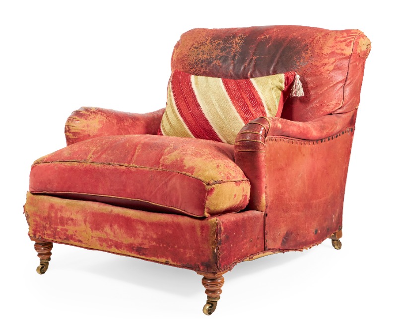 A Late Victorian Walnut and Red Leather Armchair By Howard & Sons, Late 19th/Early 20th Century