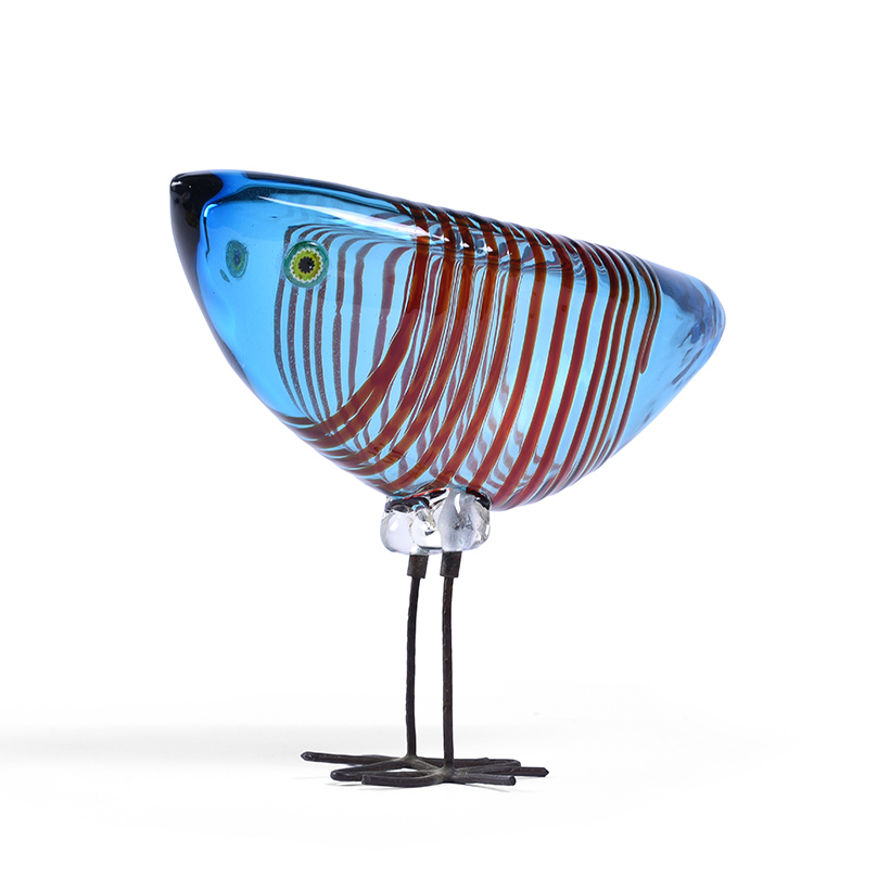 Alessandro Pianon Pulcino for Vetreria Vistosi, a glass model of a bird 1960s, With Blue Striped Body On Copper Legs