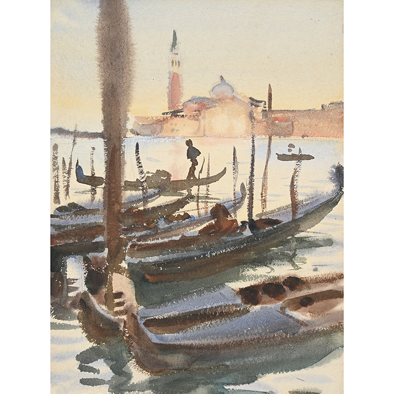 ‡ John Singer Sargent (American 1856-1925), Venice, Gondolas off San Giorgio Maggiore, Watercolour over touches of pencil