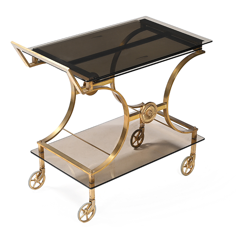 Maison Bagues (French), attributed, a tiered bar trolley, second half 20th century