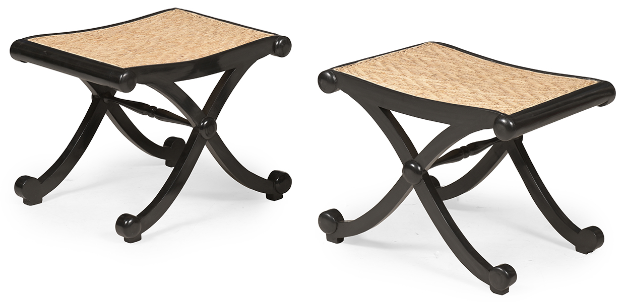 Lot 1187 A Pair Of Ebony X Framed Stools