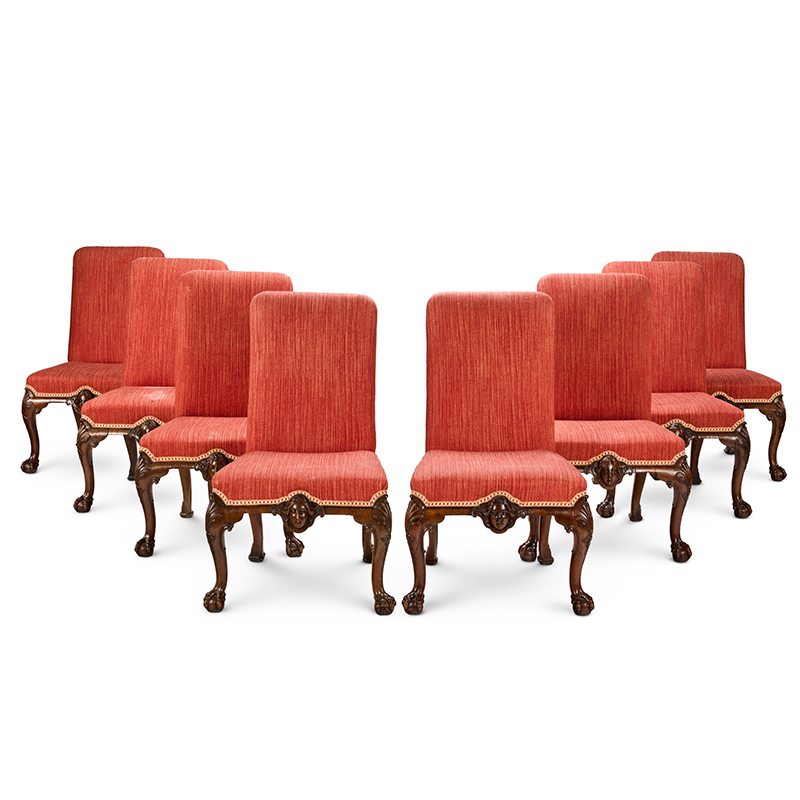 A set of eight George II walnut dining-chairs, circa 1730/40