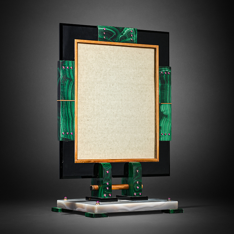 Ostertag (Paris), an Art Deco malachite, onyx and enamel picture frame, circa 1934