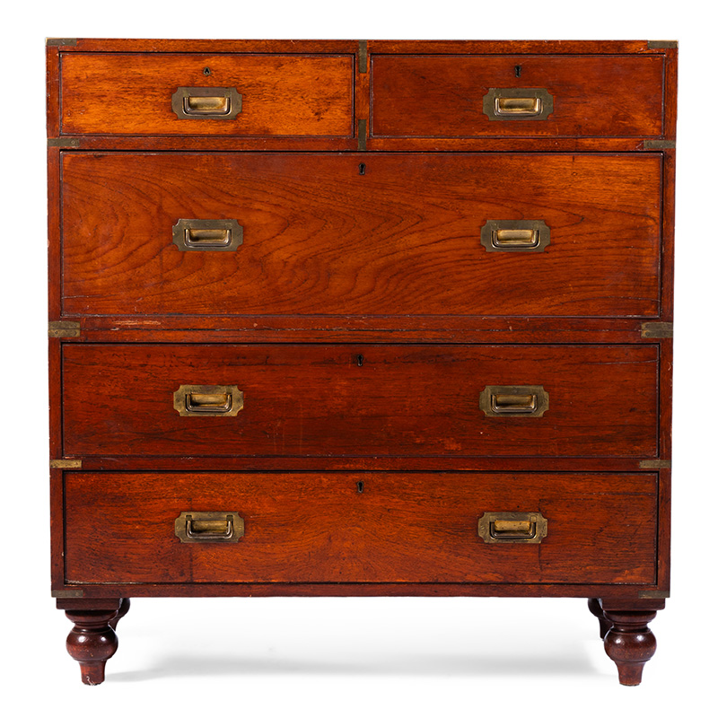 A teak campaign chest, 20th century
