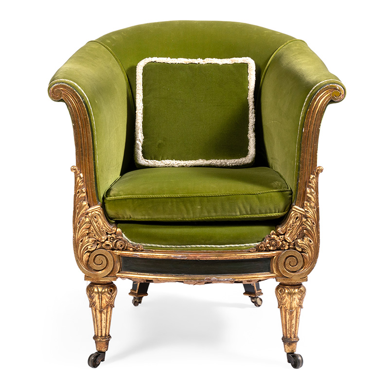 A George IV painted and parcel gilt tub armchair, early 19th century