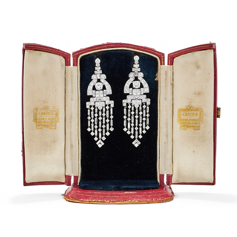 Cartier, a pair of art deco diamond earrings 1930s