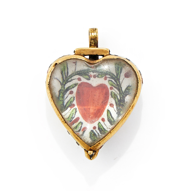 A mid 17th century rock crystal and enamel heart locket