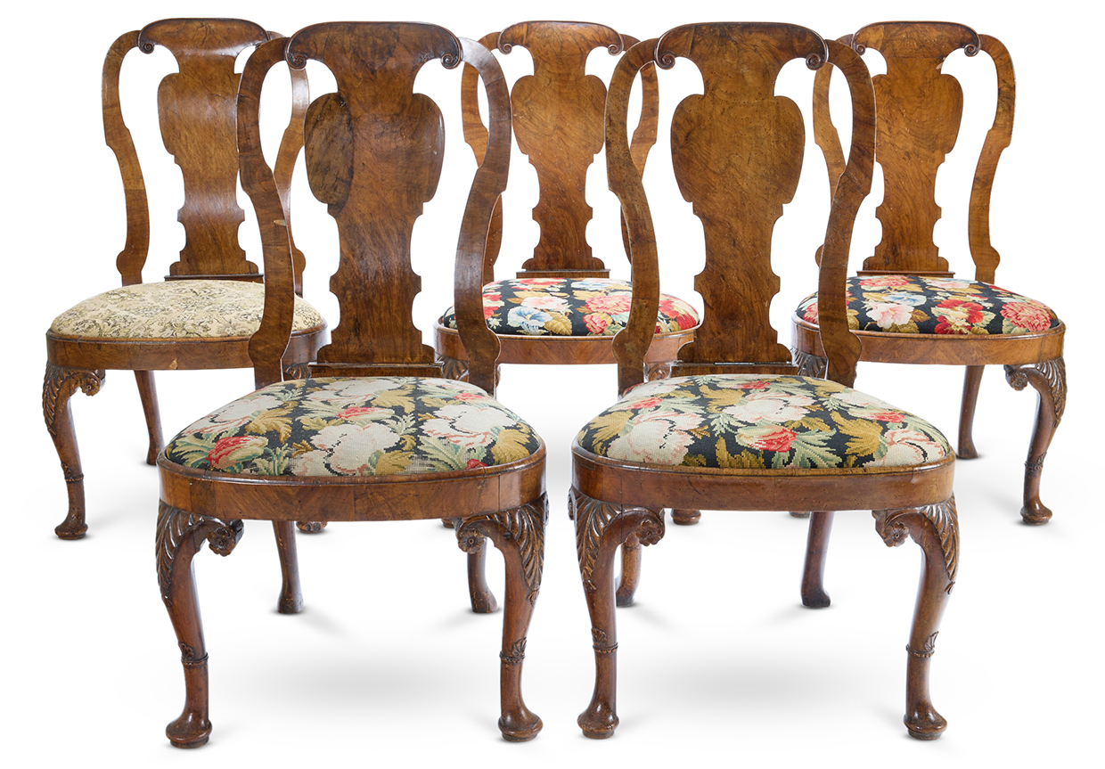 Lot 85 A Set Of Five Goerge II Walnut Side Chairs, Attributed To Giles Grendey