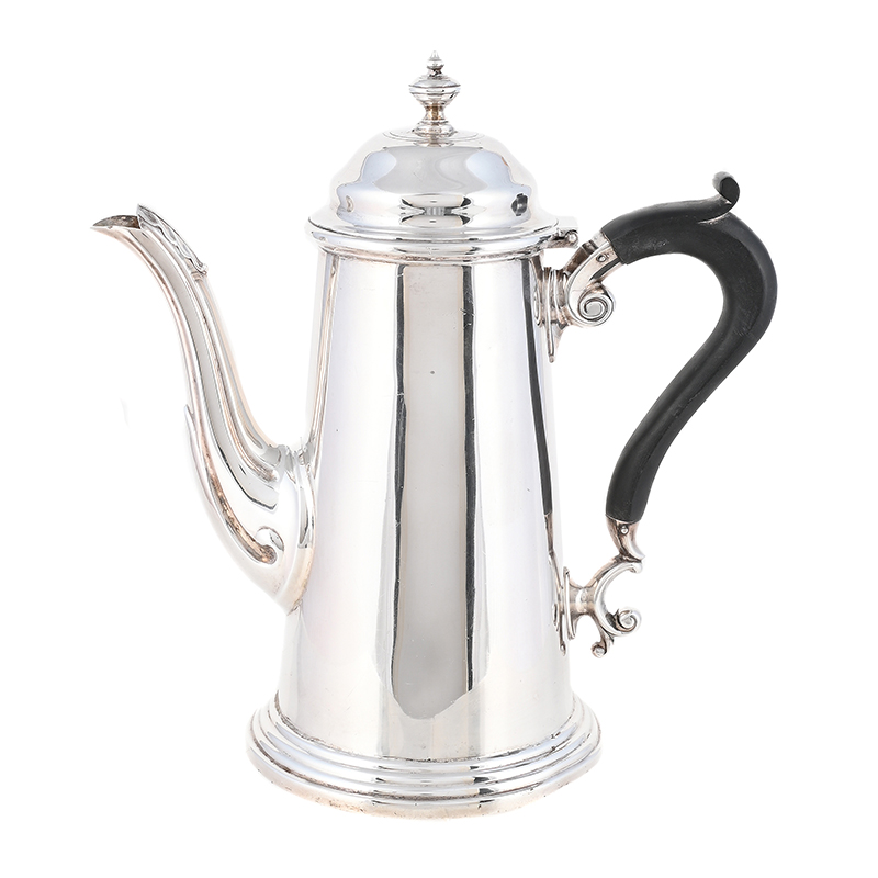 A silver tapering coffee pot, Harrison Brothers & Howson (George Howson), Sheffield 1934