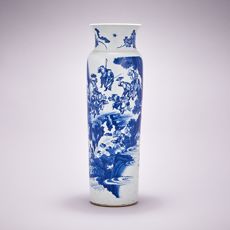 A rare Chinese blue and white 'Water Margin' sleeve vase, Chongzhen (1628-1644)