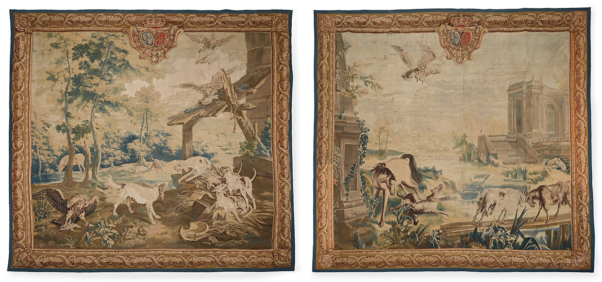 Lot 34 A Pair Of Louis XV Beauvais Fables Del La Fontaine Tapestries