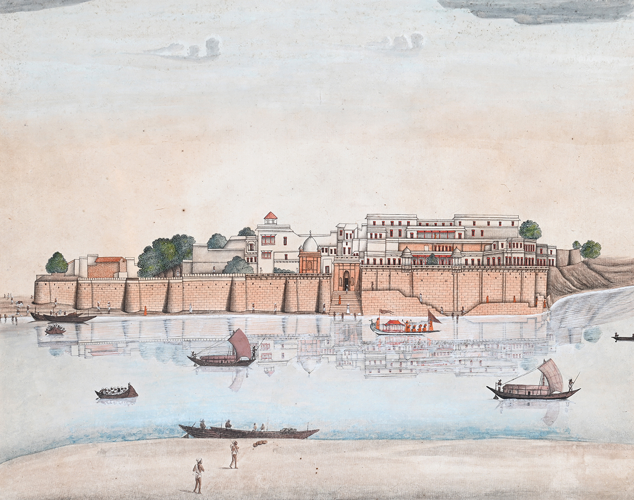 Lot 182 MURSHIDABAD ARTIST WORKING FOR JAMES HOARE (CIRCA 1790 1795) A VIEW OF THE FORT AT RAMNAGUR, NEAR BENARES ON THE RIVER GANGES