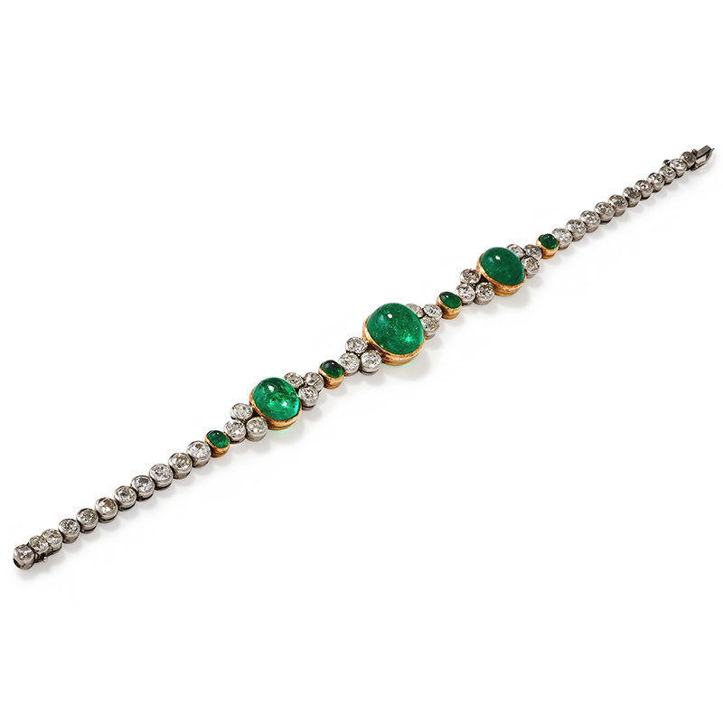 An early 20th century emerald and diamond bracelet circa 1915-20