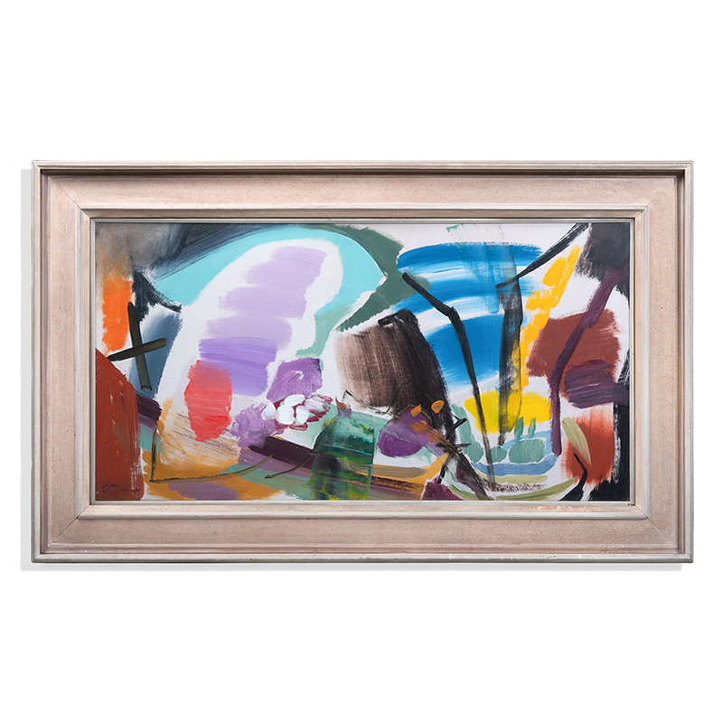 Ivon Hitchens (British 1893-1979), 'Flower Compostion, Violet and Orange', oil on canvas