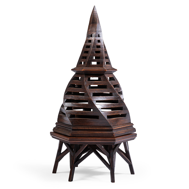 A walnut carpenter's model of a twisted spire and trestle, Henri Gaubert, second half 19th century
