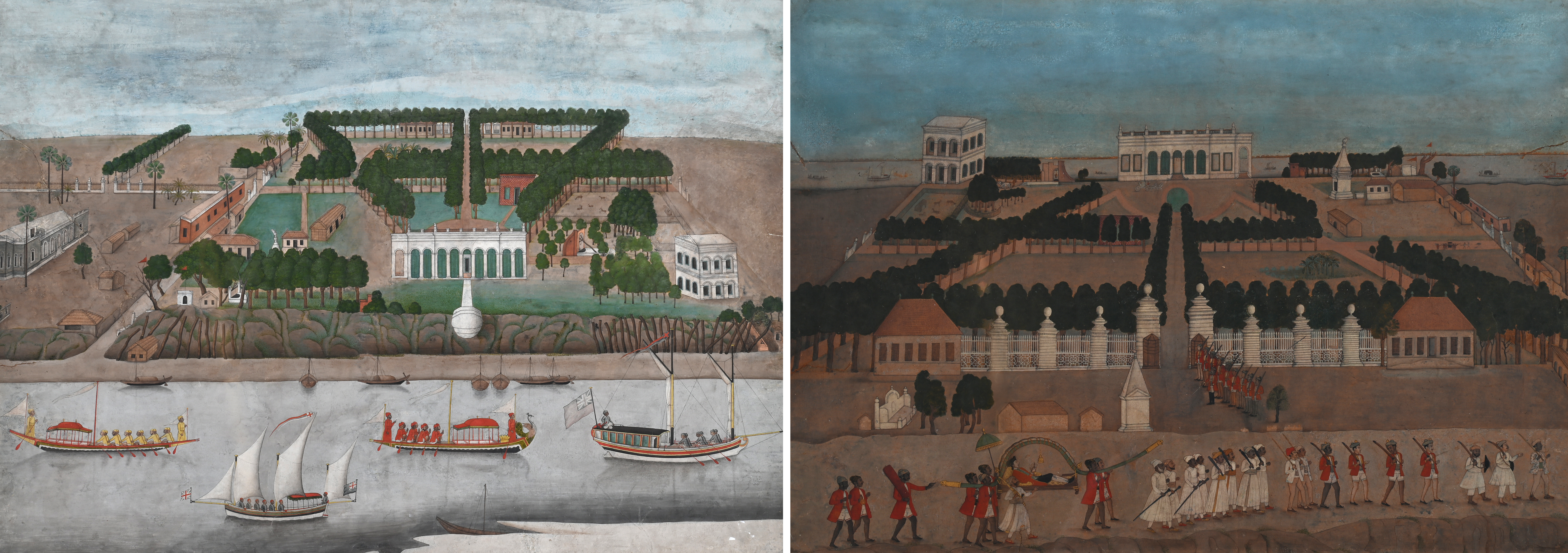 Lot 175 Company School (Circa 1770), 'Landscape With A European Residence Near Murshidabad Or Kasimbazar; Landscape With A European'