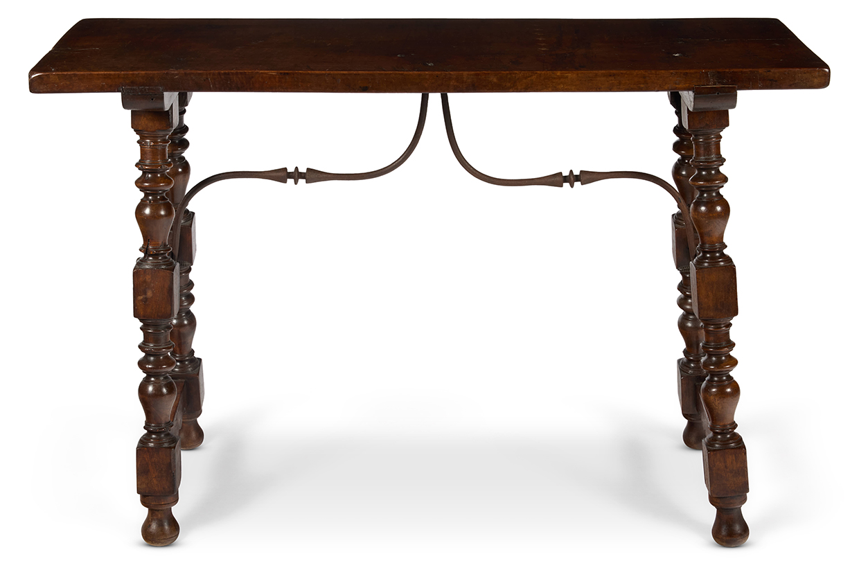 Lot 167 A SPANISH WALNUT AND WROUGHT IRON SIDE TABLEPOSSIBLY 18TH CENTURY