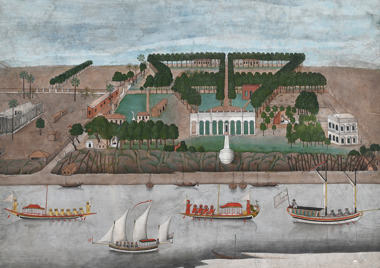 Lot 175 COMPANY SCHOOL (CIRCA 1770) LANDSCAPE WITH A EUROPEAN RESIDENCE NEAR MURSHIDABAD OR KASIMBAZAR; LANDSCAPE WITH A EUROPEAN