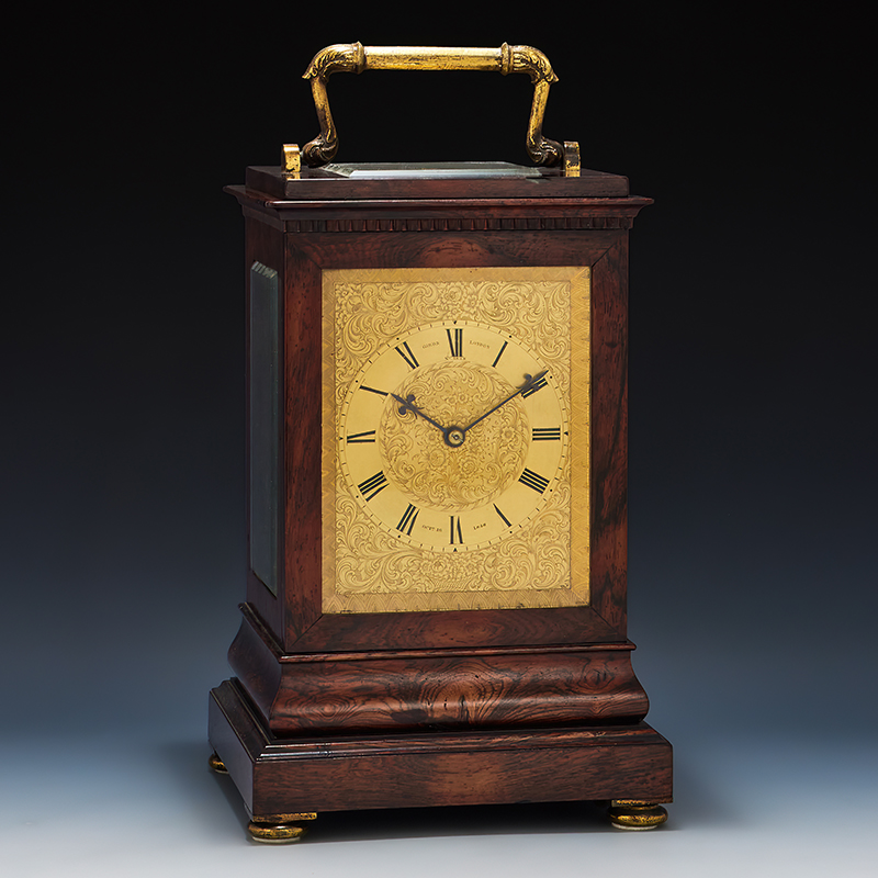 A fine early Victorian rosewood giant carriage clock with pull trip-hour repeat, Gibbs, London, no. 1848 dated October 16th 1848