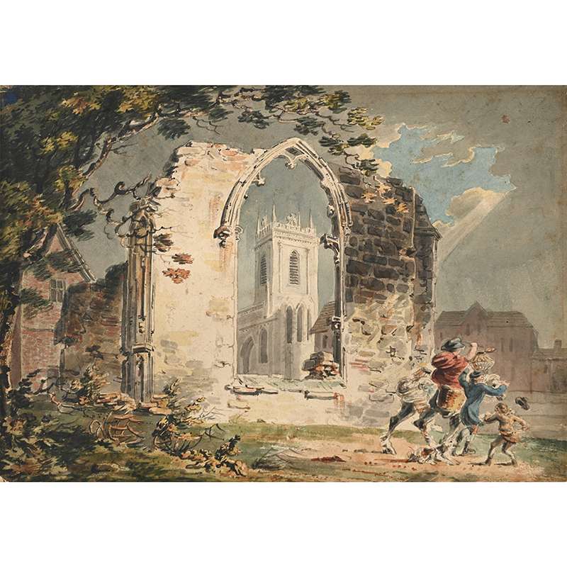 Joseph Mallord William Turner (British 1775-1851), ‘Travellers Passing a Ruined Abbey’, watercolour on paper