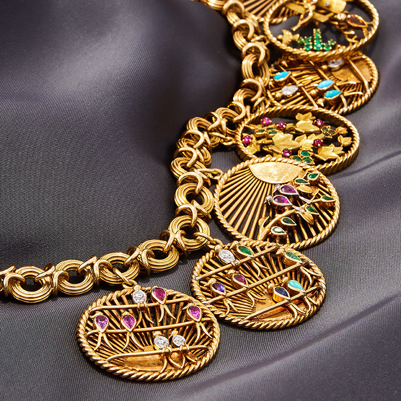 Van Cleef & Arpels, a gem set 'Lovebirds' charm bracelet 1950s