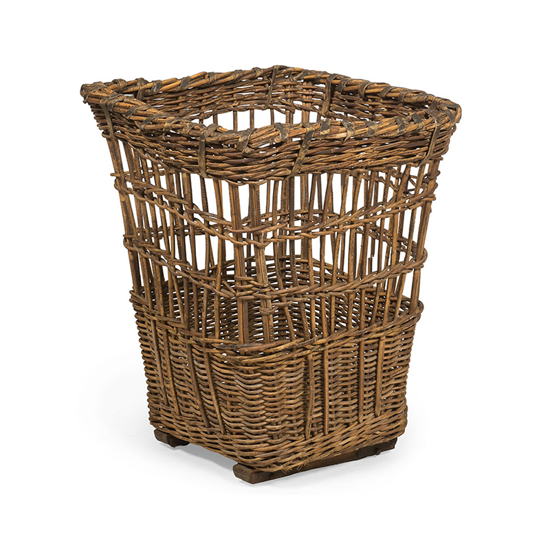 A large country house wicker and leather bound log basket, early 20th century